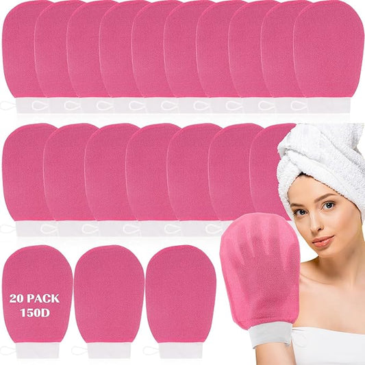 20 Pcs Exfoliating Glove Bulk Summer Exfoliator Mitt Body Scrubber 150d Viscose Fiber Deep Skin Korean Scrub Mitt for Spa Massage Dead Skin Remover for Men and Women(Rose Red)