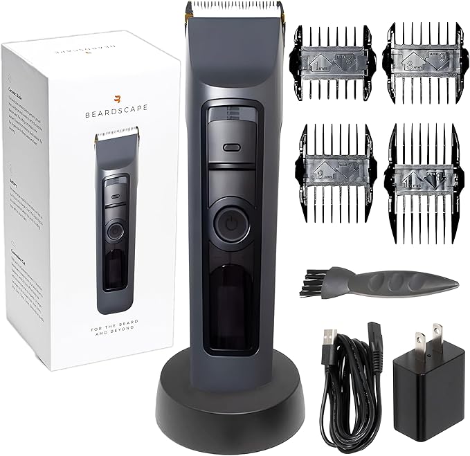 Brio Beardscape V2 Beard Trimmer for Men Professional with Low Friction Ceramic Blade, Cordless Professional Hair Trimmer for Barbers with 4 Hrs of Long Battery Timing, Ideal for Beard & Body (Gray)