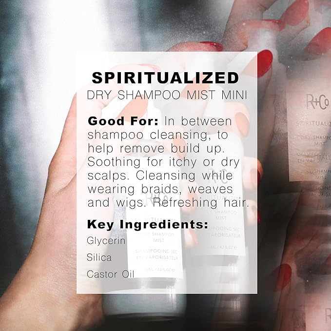 R+Co Spiritualized Dry Shampoo Mist Travel Size | Post-Workout Non-Aerosol Formula | Removes Build Up + Soothes Scalp + Extends Wash | TSA Approved | Vegan + Cruelty-Free | Set of 2