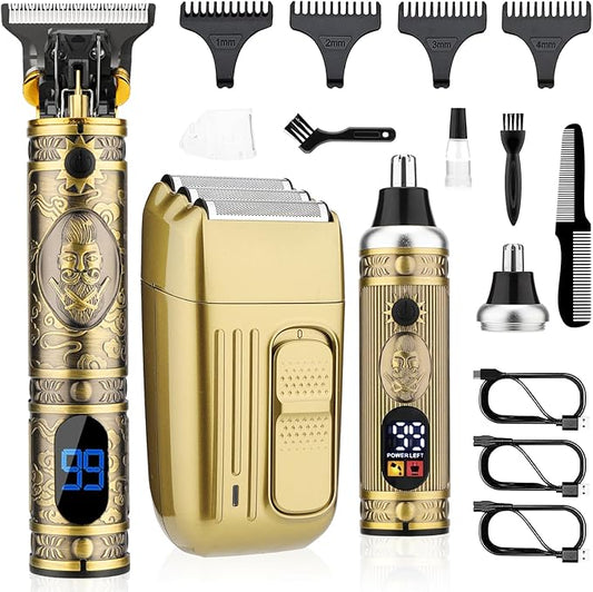 Professional Hair Trimmer for Men,Hair Clippers Nose Hair Trimmer Shaver Set,Cordless Barber Clippers,T-Blade Beard Trimmer Electric Shaver Razor for Men Haircutting Grooming Kit