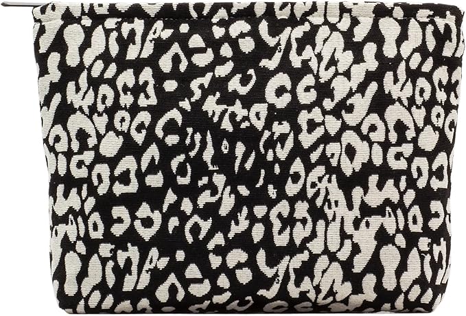 Makeup Bags for Purse Zipper Cosmetic Pouch Large Travel Canvas Make Up Organizer Tool Pouch for Women and Girls,Leopard Black