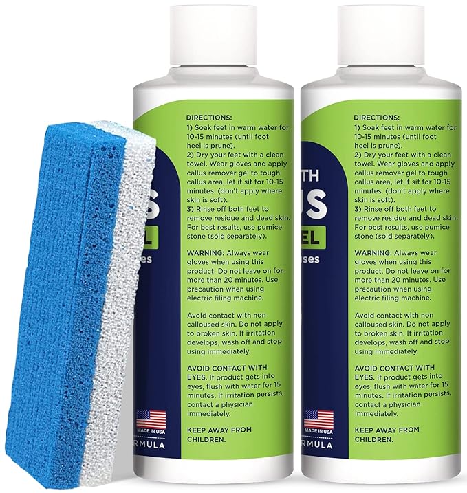 Callus Remover for Feet with Extra Strength Gel & Foot Pumice Stone Set - Easy Way to Remove Hard Calluses & Dead Skin Build-Up - Professional At-Home Foot Care for Men & Women - Made in the USA