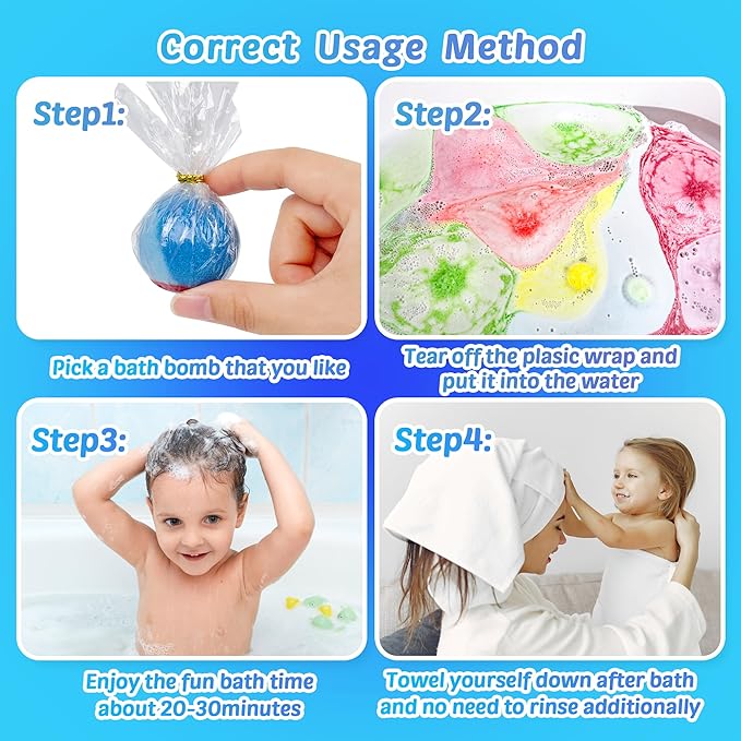 Bath Bombs for Kids, 12 Pcs Bath Bombs with Glow in The Dark Ocean Surprise Inside, Handmade Organic Bubble Bath Ball Gift Set for Boys and Girls, Gift for Birthday Christmas Easter