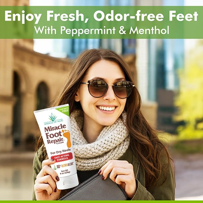Miracle Foot Repair Cream (8 oz) Repairs Dry Cracked Heels and Feet, 60% Pure UltraAloe Moisturizes, Softens, and Repairs