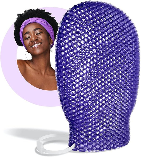 Bath Mitt - Exfoliating Glove, Honeycomb Body Scrubber,Massage Body Scrub Gloves for Home Spa,Mitt Sponges for Cleaning Body,Deep and Gentle,Fast foaming (Purple(Softer,Small Size))