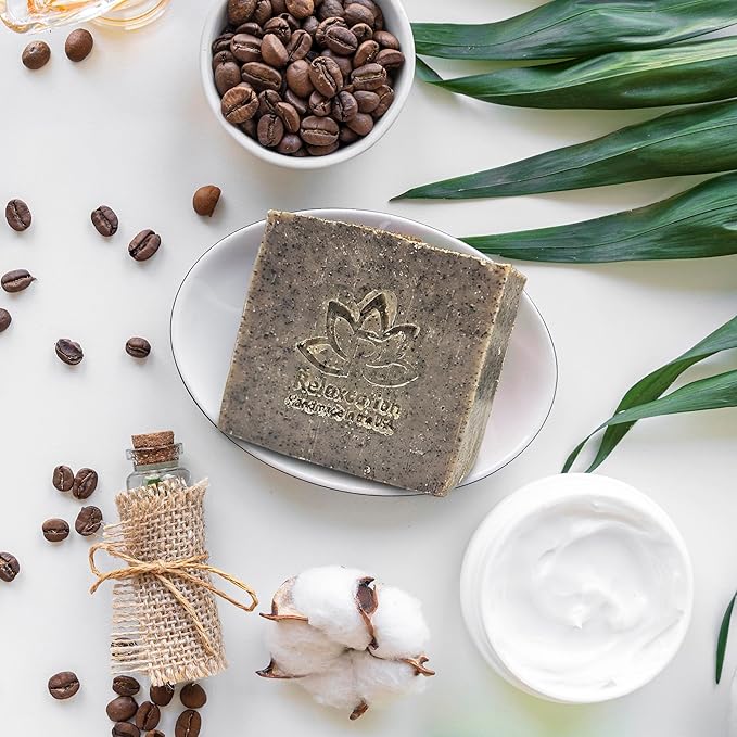 Handmade Coffee Scrub Soap Bar – Natural Exfoliating Soap with Fresh Ground Coffee, Cocoa Butter & Latte Aroma – Cold Process Body Scrub Bar - (5 bars)