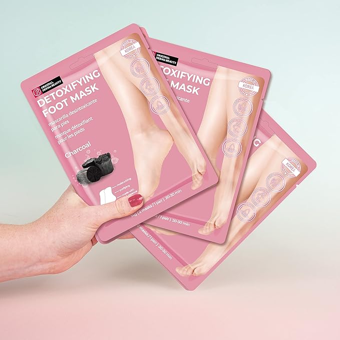 Original Derma Beauty Foot Mask 12 Pairs Detoxifying Charcoal Moisturizing Foot Mask Body Exfoliator Foot Masks Callus Remover Foot Bath Pedicure Supplies for Beauty & Personal Care