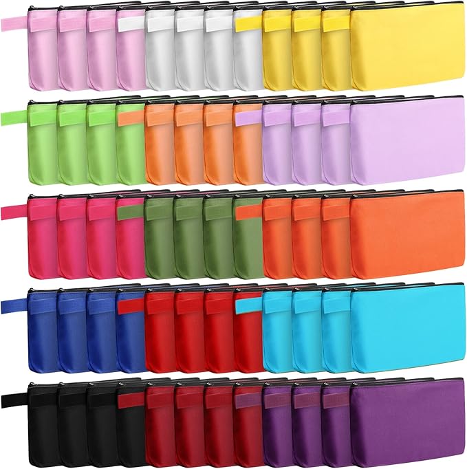 Reginary 60 Pieces Canvas Makeup Bags Bulk Cute Travel Cosmetic Pouch Multipurpose Blank Small Toiletry Bag DIY with Zipper for Women Teens Operation Christmas Gifts Items, 15 Colors(9.8 x 5 x 2 Inch)