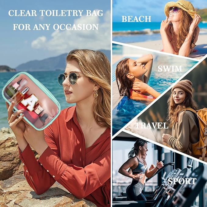 YOOLIFE Initial Travel Toiletry Bag, Clear Makeup Bag Preppy Cosmetic Bags Organizer Clear Makeup Bags With Zipper Teen Girlfriend Teacher Mom Birthday Daughter Gifts 11 Year Old Girl Gifts Blue Z