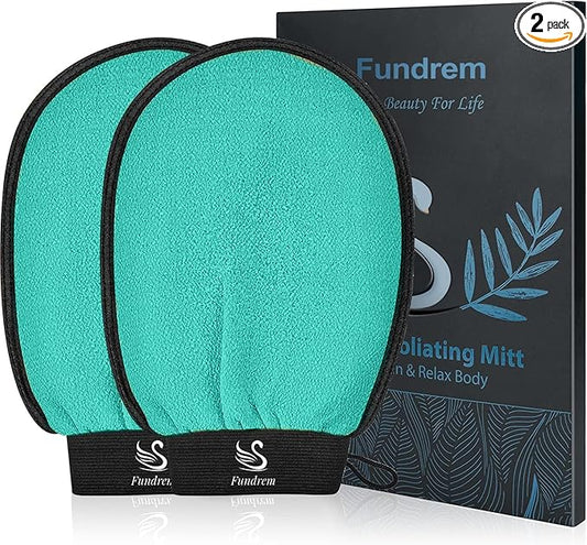 Exfoliating Gloves 2 Pcs, Exfoliating Body Scrubber for Bath Shower Exfoliation, Body Scrub Exfoliator Loofah Sponge for Dead Skin Remover, Korean Exfoliating Mitt (Green)