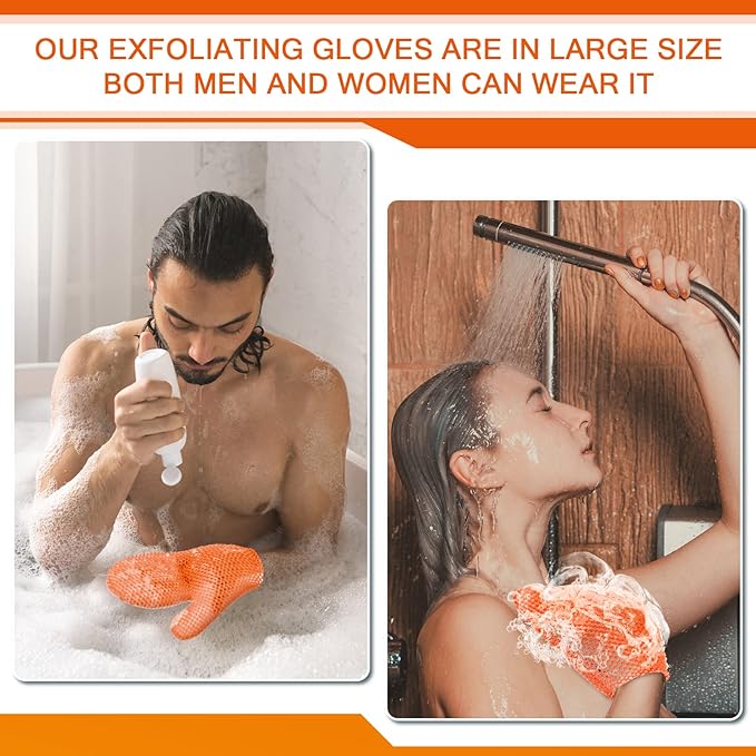 Karenhi 2 Pcs Honeycomb Exfoliating Glove Set Exfoliating Bath Mitt Honeycomb Face and Body Scrubber Shower Mitt for Cleaning Body Shower Face Skin Beauty Spa, Quick Drying(Orange)