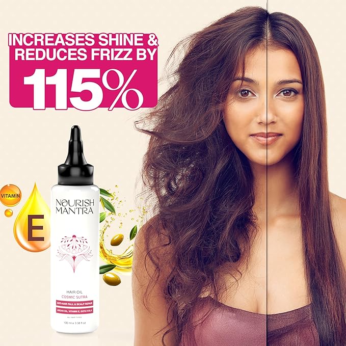 Nourish Mantra Cosmic Sutra Hair Oil | For Frizz Control, Reduced Breakage, Nourishing & Volumizing | Infused with Vitamin E, Gotu Kola & Argan Oil | For Men & Women | For All Hair Types - 100ml