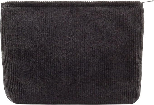PAZIMIIK Makeup Bag Large Zipper Corduroy Make Up Pouch for Purse Travel Canvas Cosmetic Organizer for Women Brush Storage,Black