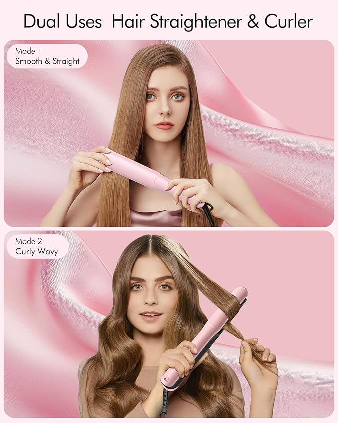 Betahouse Flat Iron Hair Straightener Airflow Curling Iron, Hair Straightener and Curler 2 in 1, 1 Inch Ionic Curling Wand with Cooling Air and Essential Oil Scent, 3 Temp 350-450℉ Dual Voltage