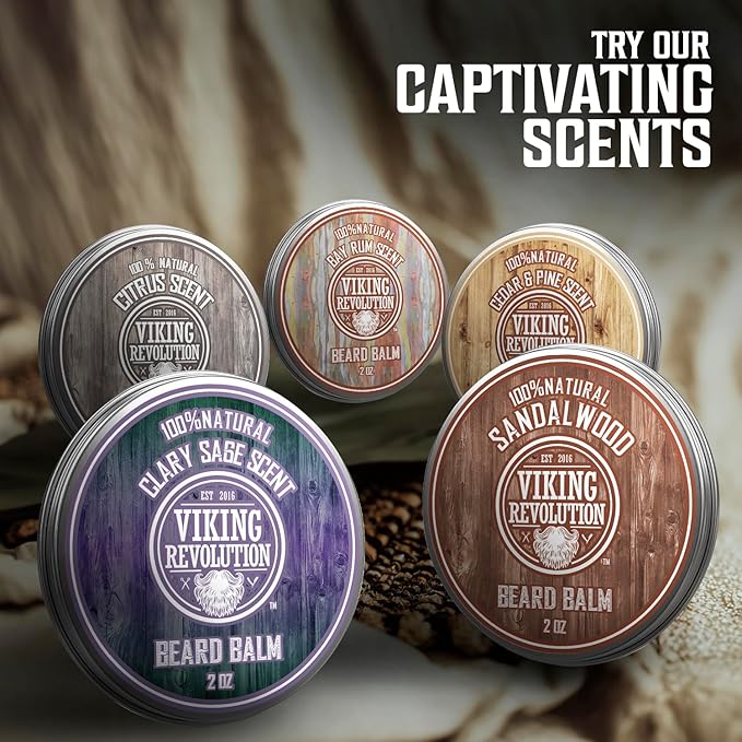 Viking Revolution Citrus and Sandalwood Beard Balm - Butter With Argan Oil, Softener With Jojoba Oil, Moisturizer With Beeswax - Wax for Men With Mango Butter (2oz, 2 Pack)