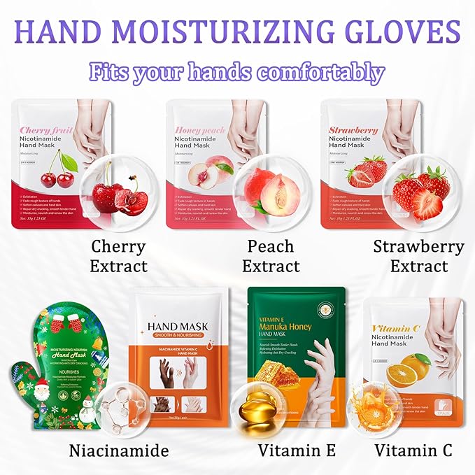 Hand Mask Moisturizing Gloves 6 Pack,Hydrating Hand Mask for Women,Soft Gloves for Dry Cracked Skin G