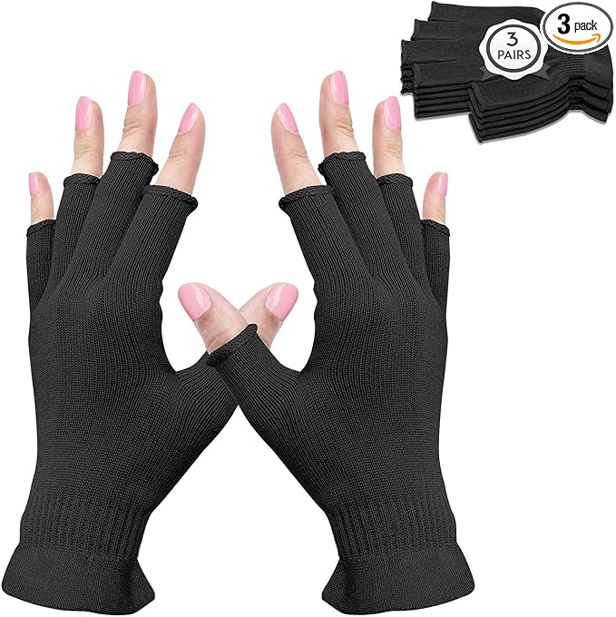 MIG4U 3 Pairs Fingerless Moisturizing Gloves, Half Finger Touchscreen Beauty Glove for SPA, Eczema, Dry Hands, Skin Treatment, Summer Sun UV Protection (L/XL, Black-3pairs)