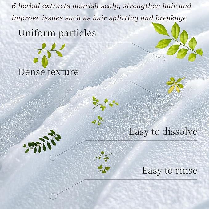 Sea Salt Scalp Scrub Exfoliating Anti-Dandruff, 3 Natural Oils and 6 Trace Herbal Extracts for Anti-Frizz and Hair Strengthening, Soothe Dry Scalp and Make Hair Shiny