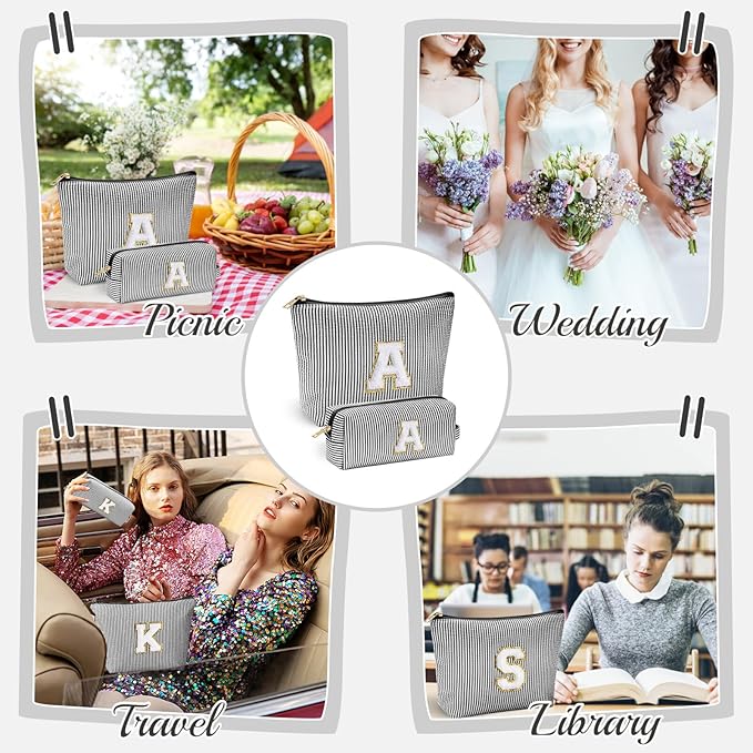 YOOLIFE Initial Makeup Bag for Women - Teen Girl Gifts Trendy Stuff Monogram Cute Makeup Bags Make Up Case for Women Her Best Friend Friendship Sister Teacher Birthday Gifts for Women Mom Black L