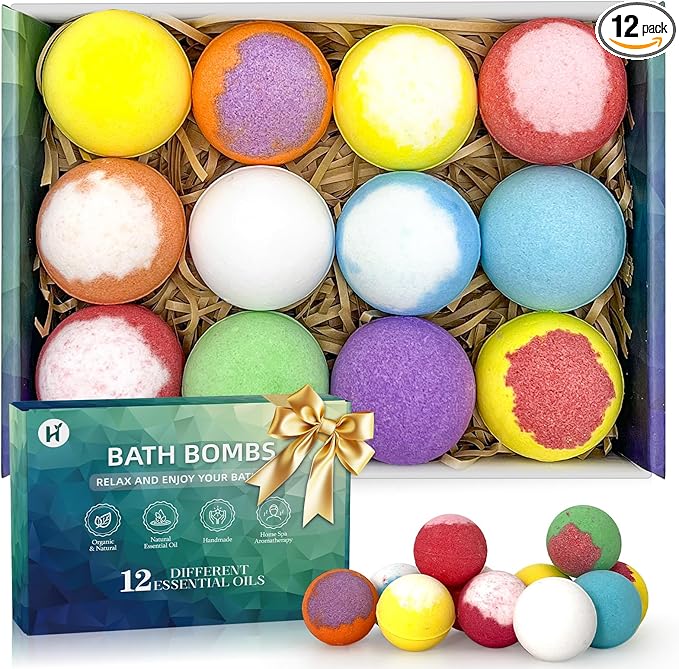 Bath Bombs Birthday Gift for Women Mom Her Daughter Wife Set - 12Pack Handmade Natural & Organic, Spa Relaxing Birthday Gifts for Men, Aromatherapy Bubble Bath, Amazing Present for Kids