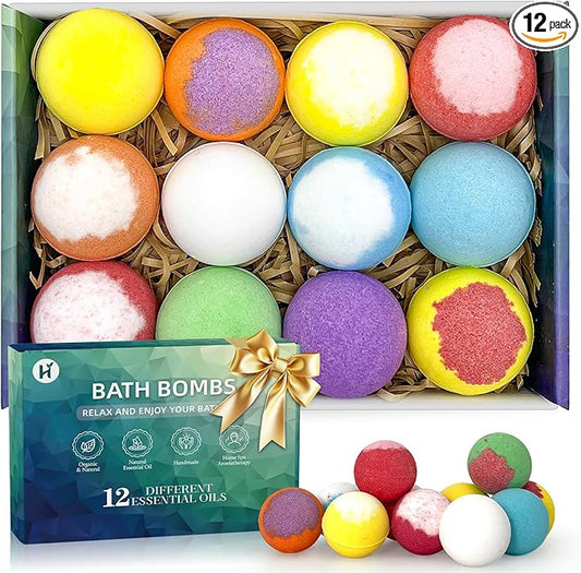 Bath Bombs Birthday Gift for Women Mom Her Daughter Wife Set - 12Pack Handmade Natural & Organic, Spa Relaxing Birthday Gifts for Men, Aromatherapy Bubble Bath, Amazing Present for Kids
