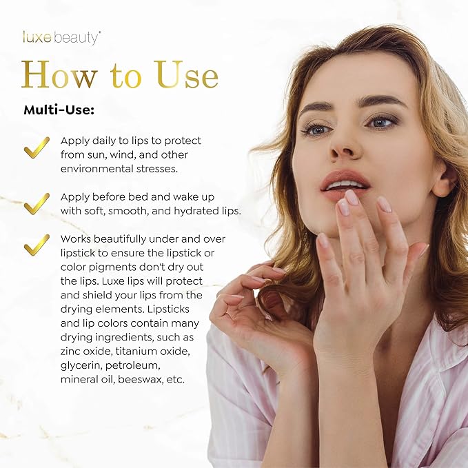 Luxe Beauty No-Beeswax & Petroleum Organic Lip Moisturizer – Vegan Lip Balm for Men & Women – For Sun/Wind Damage, Dryness & Chapping – 4-Pack Hydrating Lip Care Products That Work Over/Under Lipstick