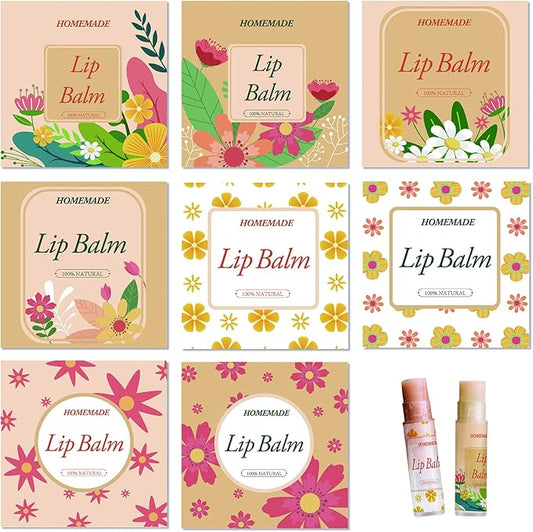 CRASPIRE Lip Balm Labels 80pcs Homemade Lip Balm Labels 2” Clear Lip Balm Labels for Tubes Printable Waterproof Lip Balm Stickers Labels for Lip Balm Handcream Candle Container（Flowers-Orange Yellow）