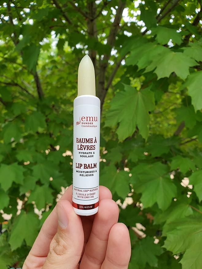 Emu Dundee | 2 Tubes of Natural Lip Balm with Emu Oil, Made in Canada | Relieves, Hydrates and Soothes Dry, Cracked & Chapped Lips | Fragrance Free(2x 3.8g)