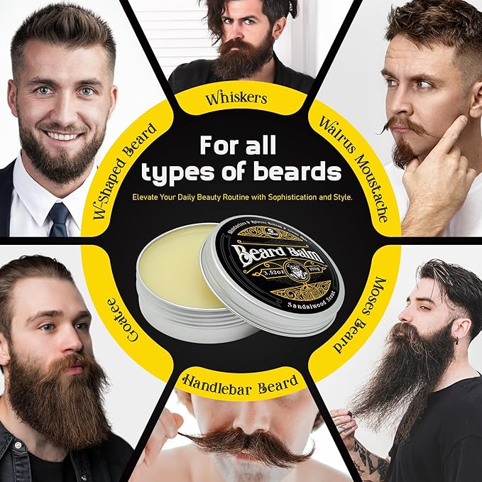 MEKER Beard Balm, Beard Softening Leave-in Balm with Brush, All-Natural Anti-Itch, Organic Beard Conditioner for Softening, Stops Itch, Grows, 3.52 OZ