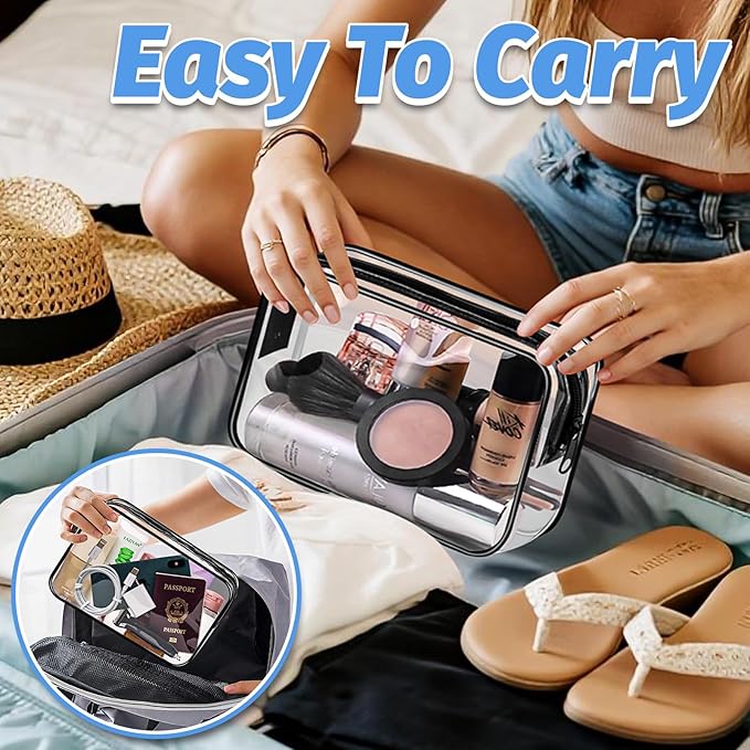 4 Pieces Clear Cosmetic Bags Bulk TSA Approved Toiletry Bag for Travel PVC Waterproof Clear Makeup Pouch with Zipper for Men and Women Carry-on Travel Essentials