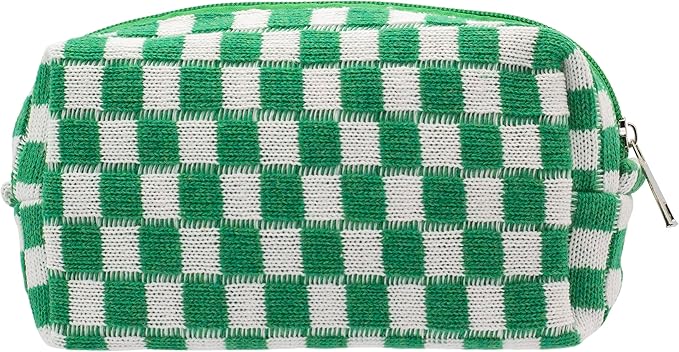 PAZIMIIK Checkered Makeup Bag for Purse Portable Zipper Make Up Pouch Small Cosmetic Case for Travel Accessories (Green)