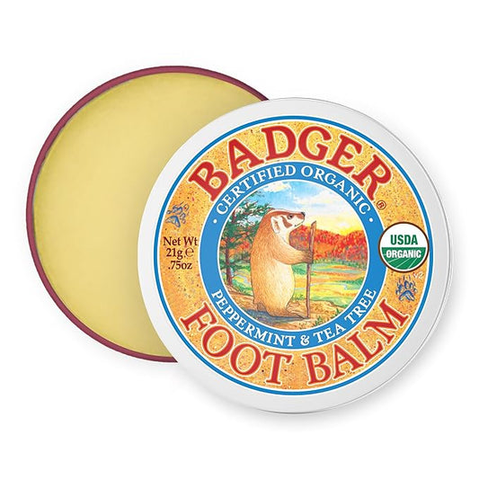 Badger Foot Balm, 100% Organic Foot Cream for Dry Cracked Heels and Feet, Fast Acting Foot Care for Women & Men, All-Natural Cracked Heel Treatment, .75 oz Tin