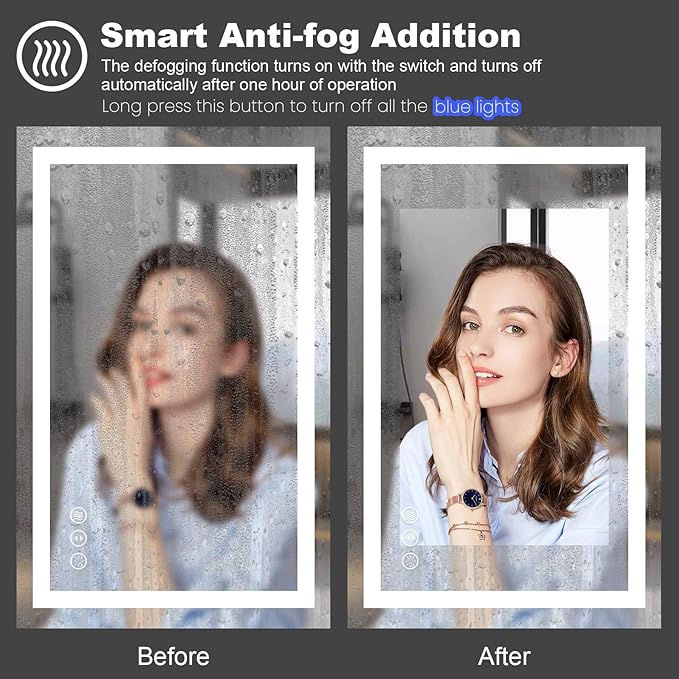 Amorho LED Bathroom Mirror 55" X30", Front Light and Backlit Vanity Mirror, Dimmable Bathroom Mirrors for Wall, Anti-Fog, Memory, 3 Colors, Double LED Lights, Shatter-Proof, ETL Listed