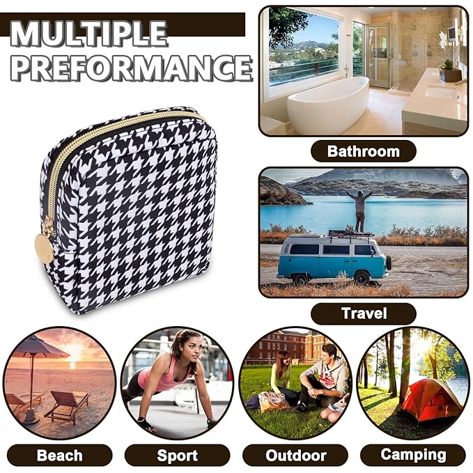 Mini Makeup Pouch for Purse， Small Cosmetic Bag Pouch Nylon Travel Toiletry Organizers for Women Girls, Cute Storage Zipper Pouch Coin Purse for School Work Camping(Mini-Houndstooth)