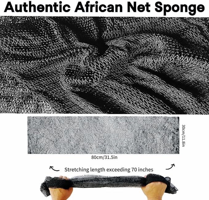 African Net Sponge Authentic, African Exfoliating Sponge Real African Net Black Owned, African Bath Sponge Back Scrubber, Body Exfoliator Shower Bath Accessories (Black)