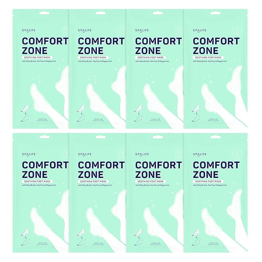 SpaLife Beauty Comfort Zone Soothing Foot Masks – Hydrating and Moisturizing Foot Socks – Hydrating Foot Mask – Soothes Rough, Cracked, Dry Feet with Tea Tree Oil – Shea Butter – Peppermint – 8 Pack