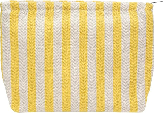 PAZIMIIK Makeup Bag Large Cotton Zipper Pouch for Purse Travel Canvas Make Up Organizer for Women Cosmetic,Stripe Yellow