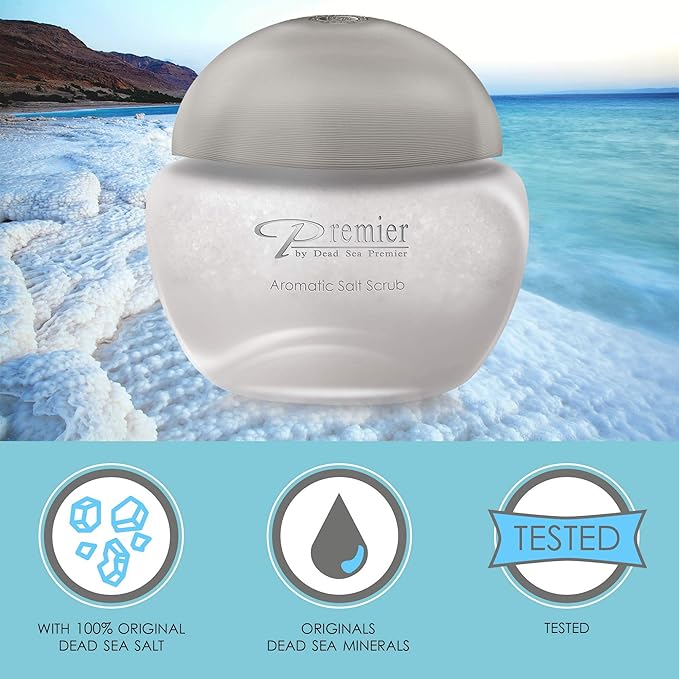 Premier Dead Sea Aromatic Salt Scrub bath salts infused with essential oils, jojoba oil, vitamin e oil, Exfoliates and Moisturizes smooth soft skin Hands, Feet & Body BREEZE SCENT 10.05FL OZ