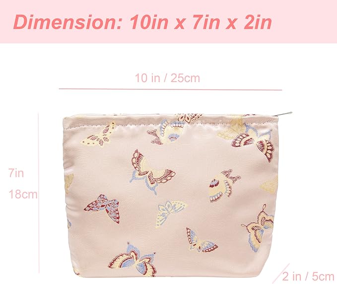 Makeup Bag Large Cotton Zipper Pouch for Purse Travel Canvas Make Up Organizer for Women Cosmetic,Butterfly Pink