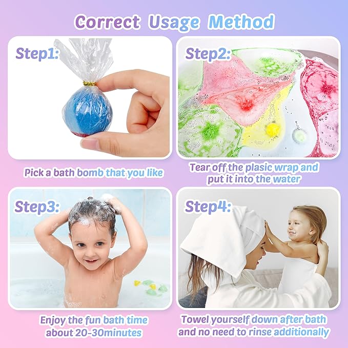 Bath Bombs for Kids, 12 Pcs Bath Bombs with Glow in The Dark Animal Surprise Inside, Handmade Organic Bubble Bath Ball Gift Set for Boys and Girls, Gift for Birthday Christmas Easter