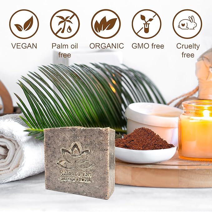 100% Handmade Coffee Scrub Soap Bar with Fresh Ground Coffee and Cocoa Butter - Cold Process Soap with Latte Aroma Oil - Good Scrubbing Effect - Perfect for Body Exfoliating and Moisturizing (3 bars)