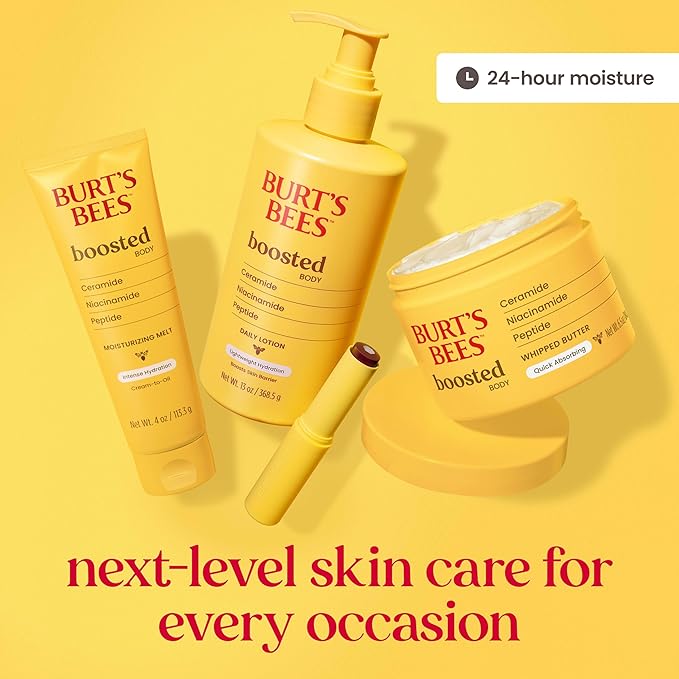 Burt's Bees Boosted Body Moisturizing Melt With a Ceramide, Niacinamide and Peptide Complex, Intense Skin Hydration, Cream-to-Oil Body Lotion Helps Support Skin Barrier, Tropical Scented, 4 oz. Tube