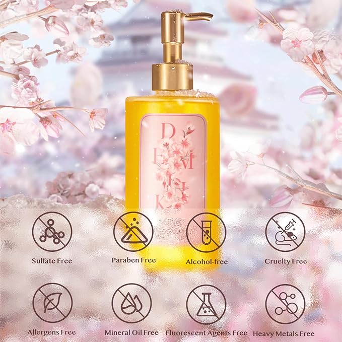 Moisturizing Bath Oil for Dry & Sensitive Skin. Nourishing & Hydrating Winter Care Shower Oil, Soothes & Softens, Locks in Moisture,Sakura Scent, 10 Fl.oz (300ml)