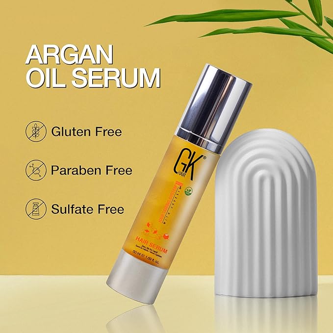 GK HAIR Vegan Keratin Hair oil Anti frizz Hair Serum-1.69 Fl Oz 100% Organic Argan Oil Hydrating Strength Shine Dry Damaged Repair and shine Moistures Nourishment & Weightless Styling All Hair Types