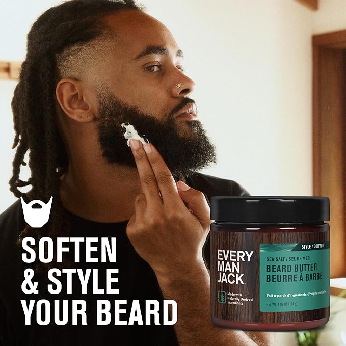 Every Man Jack Beard Butter- Subtle Sea Salt Fragrance - Hydrates and Styles Dry, Unruly Beards While Relieving Itch - Naturally Derived with Shea Butter and Coconut Oil - 4-ounce (2 Pack)