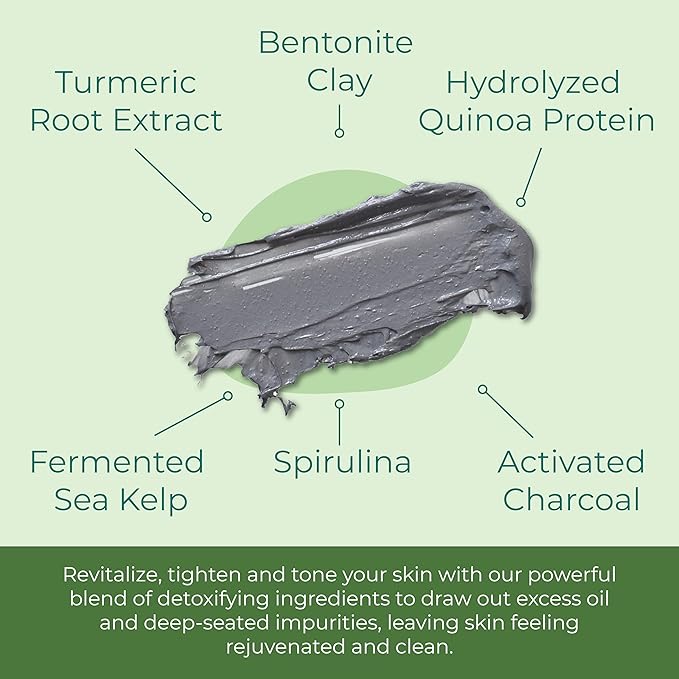 Sea-el Sea Kelp Mud Face Mask Skincare Activated Charcoal & Bentonite Clay Detox & Repair Facial Mask Calming Hydration Boost - Turmeric & Aloe Daily Glow Essentials for Women & Men - 2oz