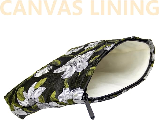 PAZIMIIK Makeup Bag Large Cotton Zipper Pouch for Purse Travel Canvas Make Up Organizer for Women Cosmetic,Brocade Floral Black