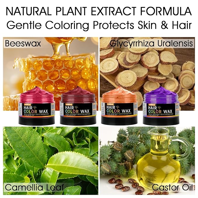 4oz Temporary Hair Color Wax for Men Women Kids Daily Party Cosplay Halloween DIY Washable Hair Wax Color Natural Instant Hair Paint Wax (Red&Orange&Claret&Purple, 5pcs)