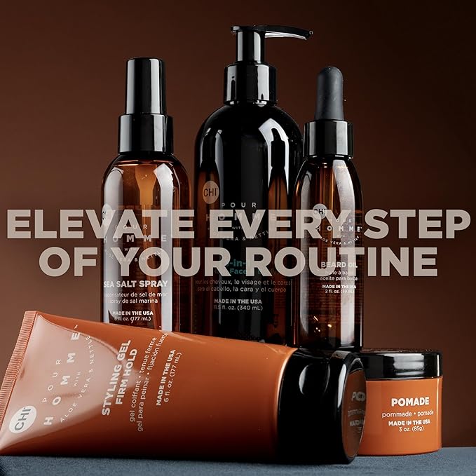 CHI Pour Homme Pomade for Men, Light Hold Hair Product For Medium Shine & Polished Styles, Made With Aloe Vera & Nettle, Fresh, Woody Scent, 6 oz