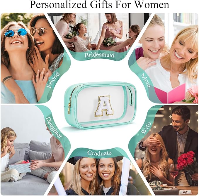 YOOLIFE Initial Travel Toiletry Bag, Clear Makeup Bag Preppy Cosmetic Bags Organizer Clear Makeup Bags With Zipper Teen Girlfriend Teacher Mom Birthday Daughter Gifts 11 Year Old Girl Gifts Blue Z